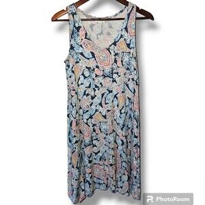 J. Jill Stretchy Spring Blue Pink Paisley Boho Bohemian Sleeveless Tank Dress XS